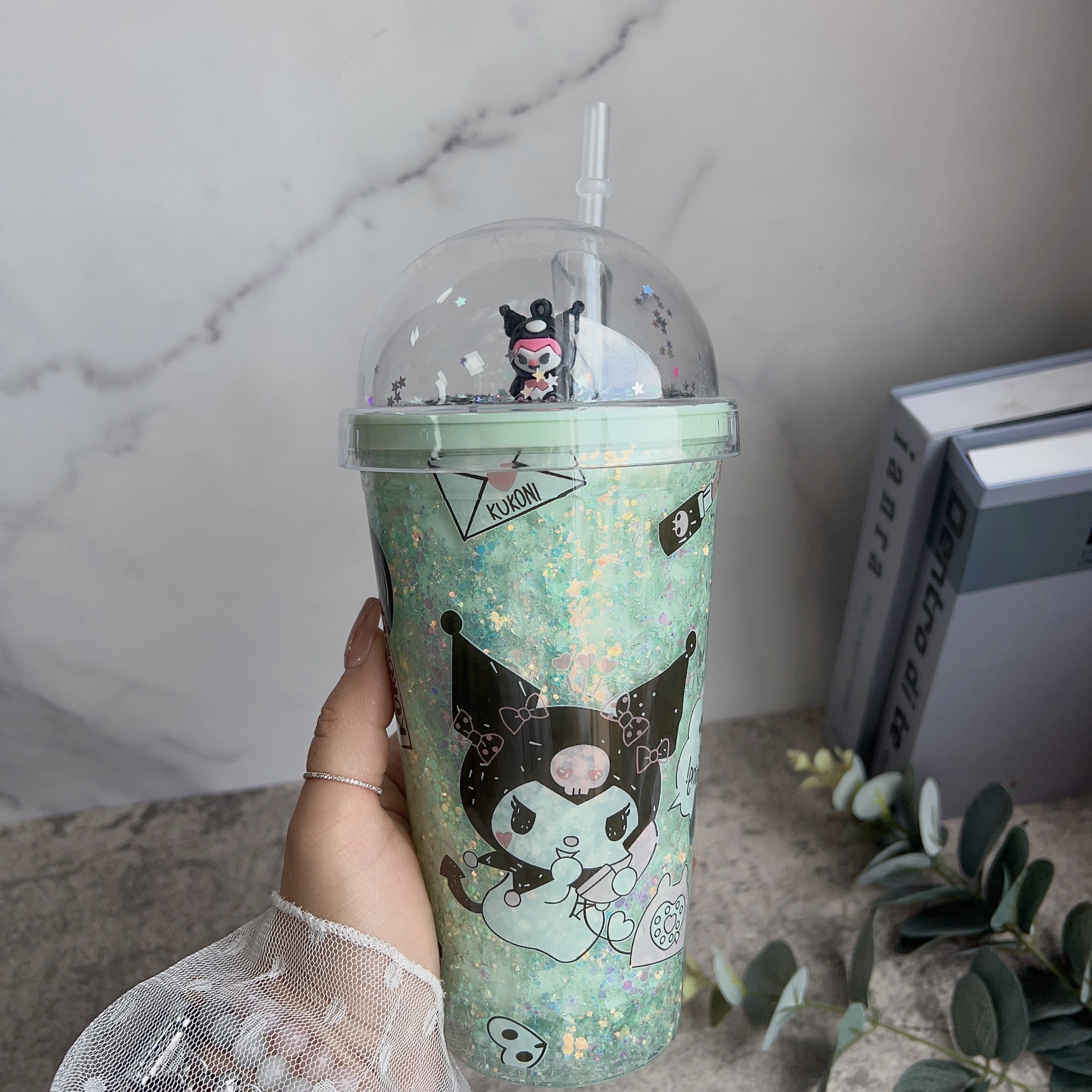 塑料吸管冰杯夜光酷洛米水杯双层杯亮片碎冰杯跨境新款史迪仔网红详情4