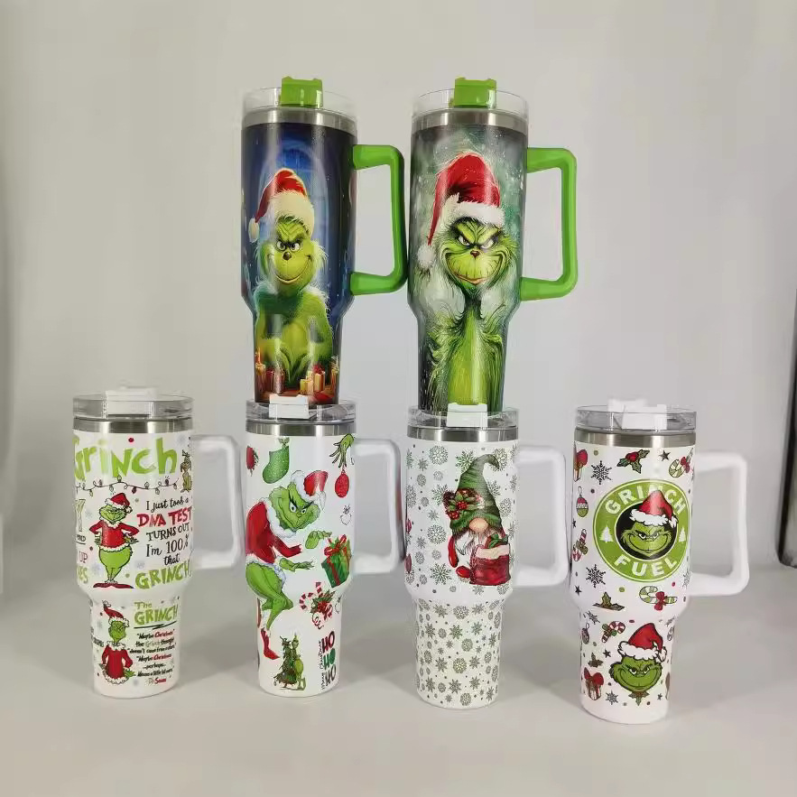 跨境汽车杯40oz车载冰霸杯不锈钢保温杯大容量格林奇5D圣诞系列吸