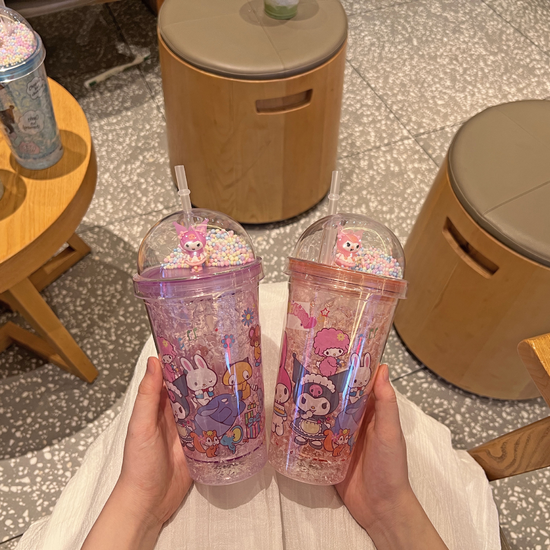 跨境新款高颜值夏季 网红库洛米卡通塑料水杯吸管水杯双层碎冰杯详情7
