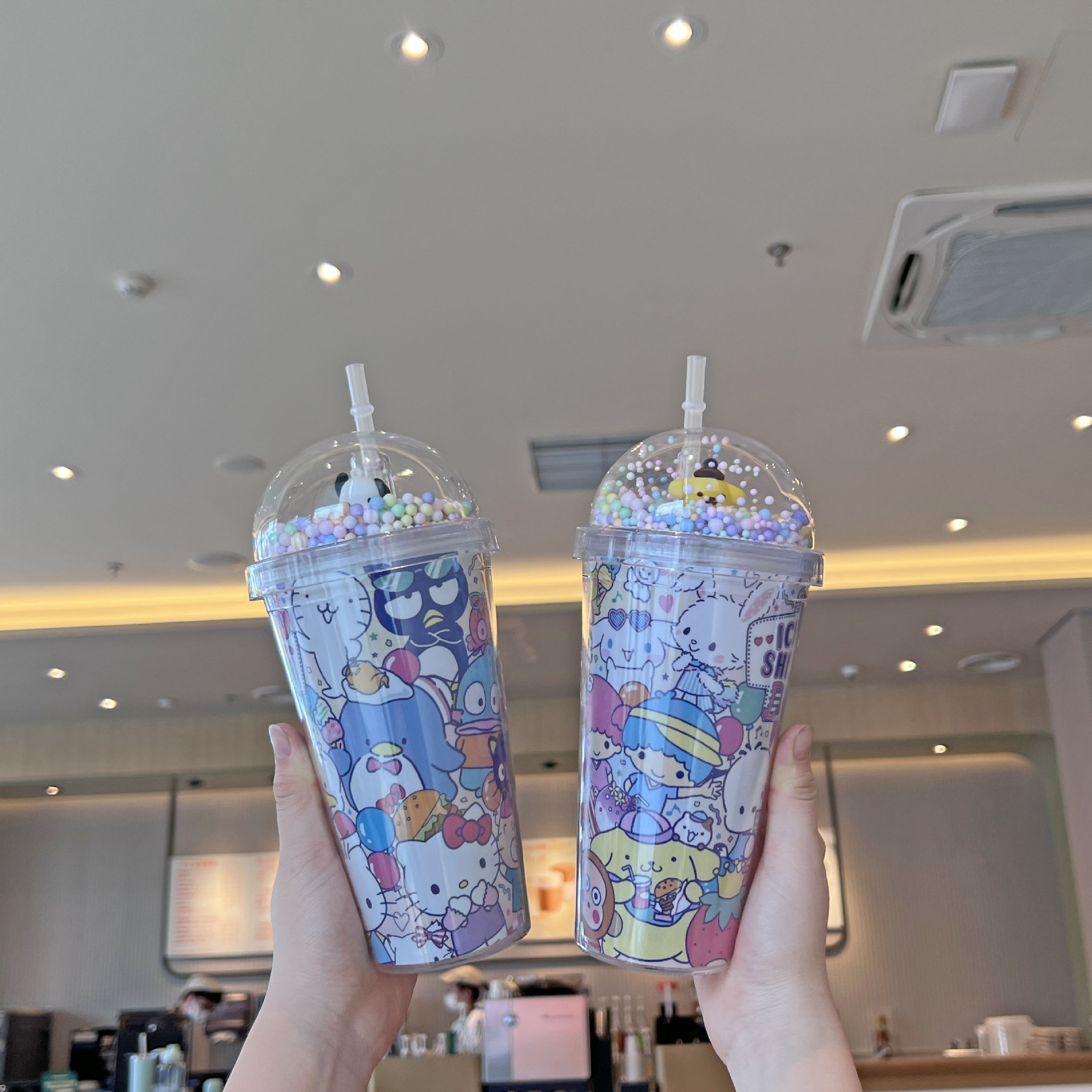 跨境新款高颜值夏季 网红史迪仔卡通塑料水杯吸管水杯双层碎冰杯详情6