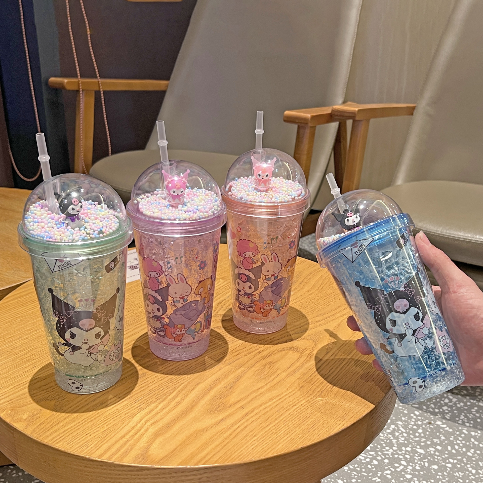 跨境新款高颜值夏季 网红库洛米卡通塑料水杯吸管水杯双层碎冰杯详情3