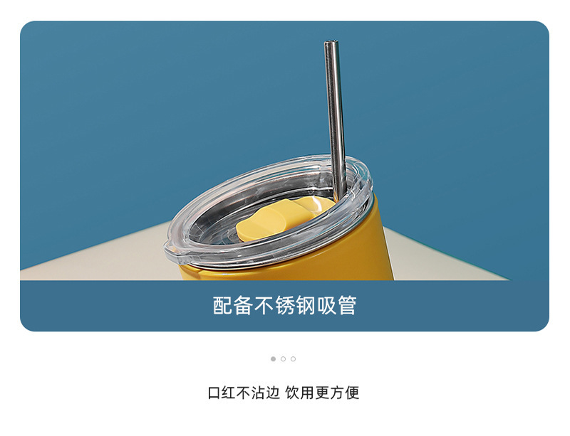 ins韩版高颜值大容量随手杯男女学生咖啡杯带盖带吸管不锈钢水杯详情10