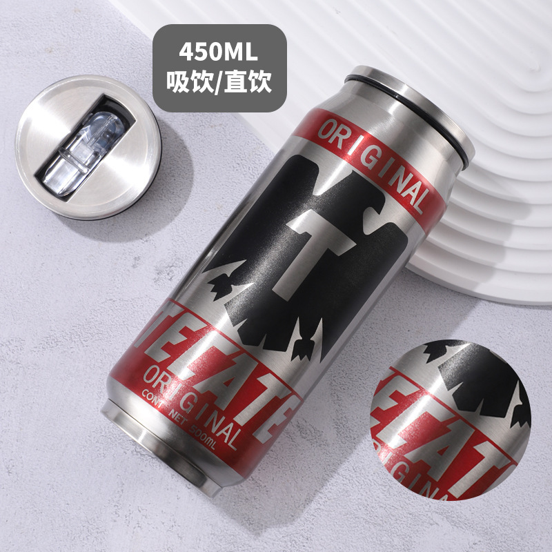 跨境304不锈钢可乐罐保温杯外贸亚马逊墨西哥汽车车载啤酒吸管杯白底实物图
