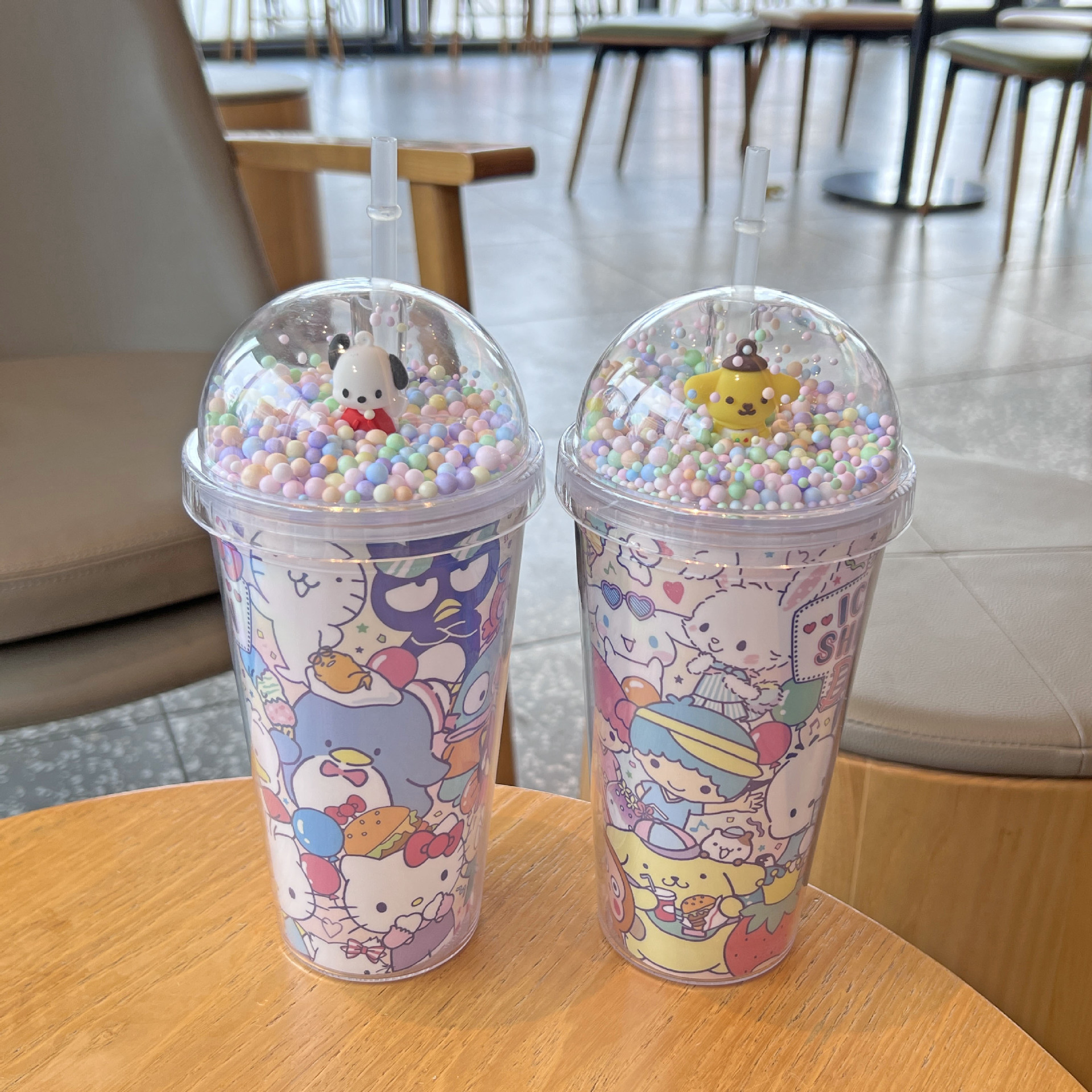跨境新款高颜值夏季 网红史迪仔卡通塑料水杯吸管水杯双层碎冰杯详情7