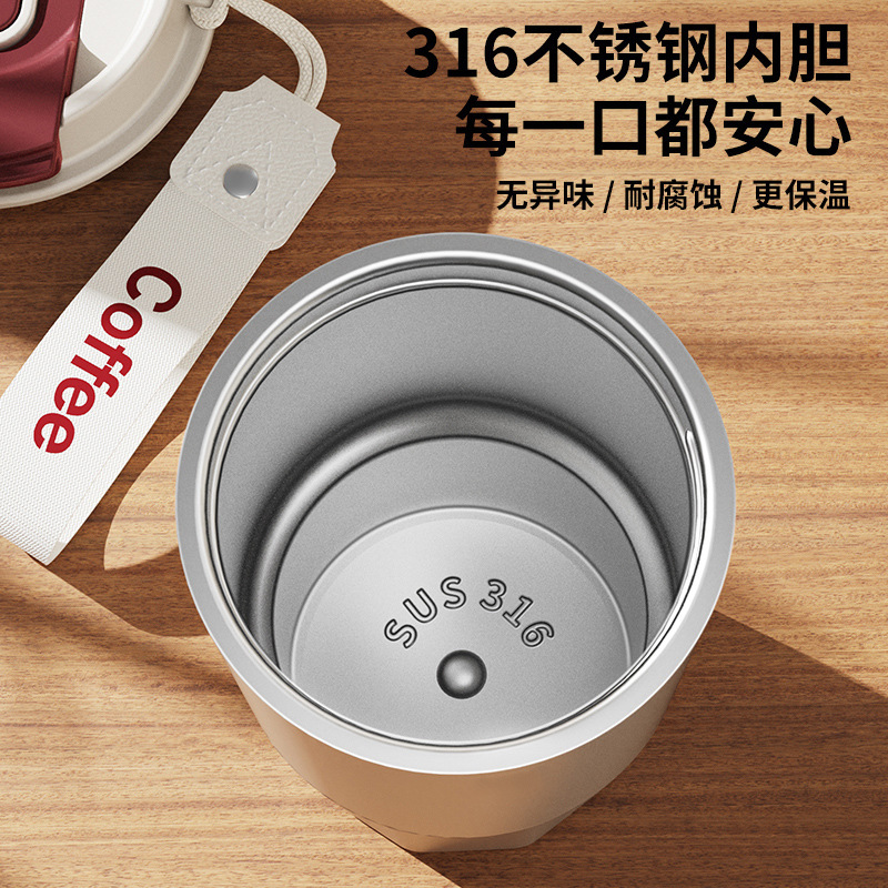 新款高颜值双饮咖啡杯316不锈钢保温杯男女便携随行吸管杯子定制细节图