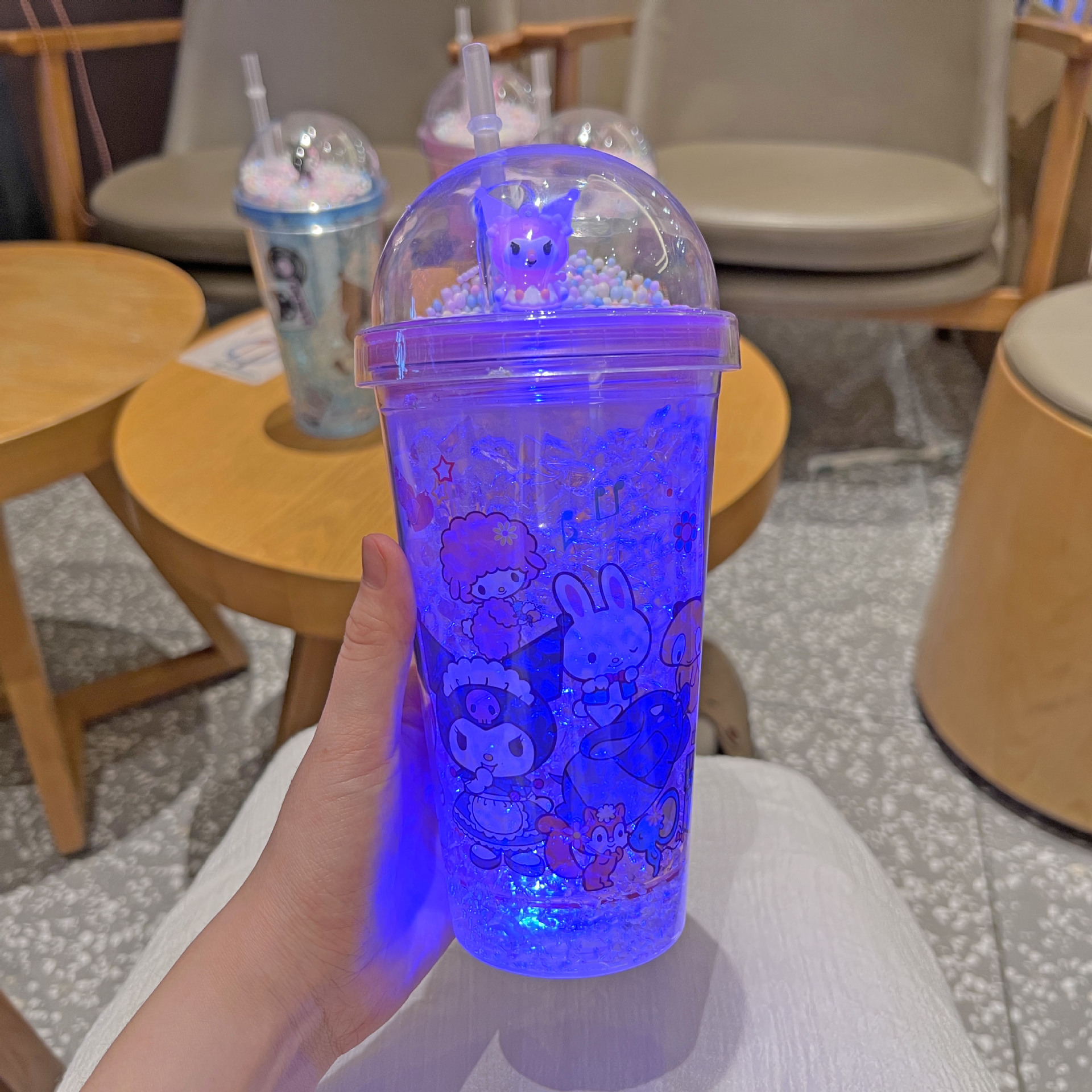 跨境新款高颜值夏季 网红库洛米卡通塑料水杯吸管水杯双层碎冰杯详情10