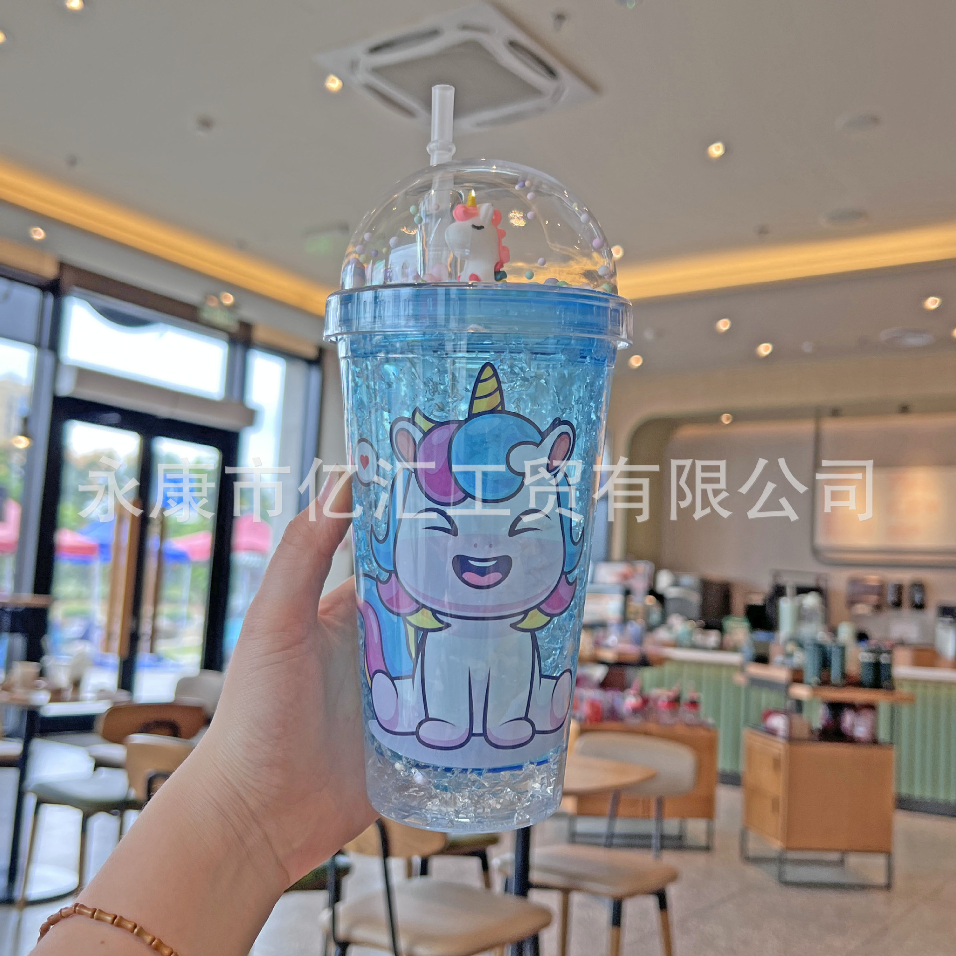 跨境新款高颜值夏季 网红美人鱼卡通塑料水杯吸管水杯双层碎冰杯详情6