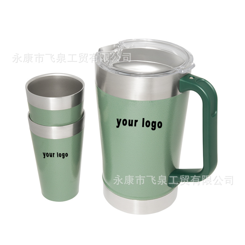 S大容量64oz水壶 304不锈钢双层真空啤酒杯 带手柄水壶