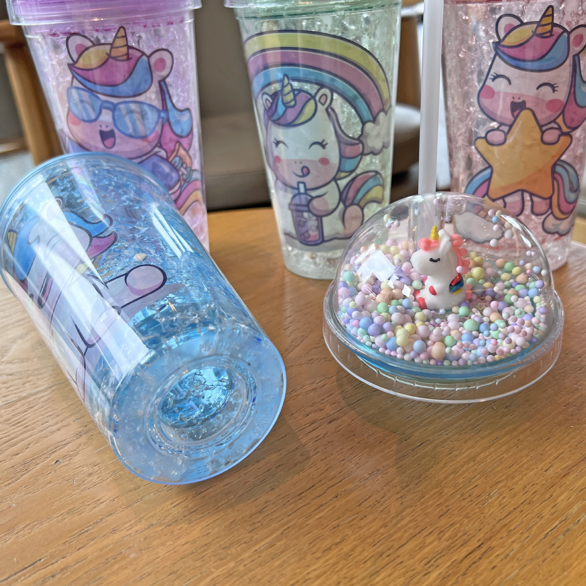 跨境新款高颜值夏季 网红美人鱼卡通塑料水杯吸管水杯双层碎冰杯详情4