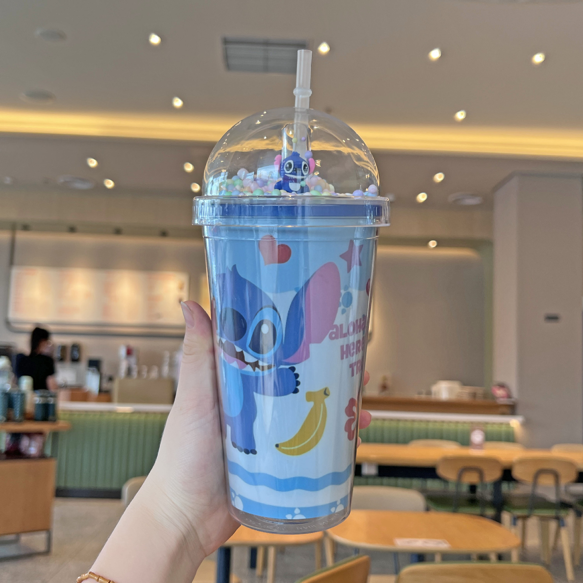 跨境新款高颜值夏季 网红史迪仔卡通塑料水杯吸管水杯双层碎冰杯详情11