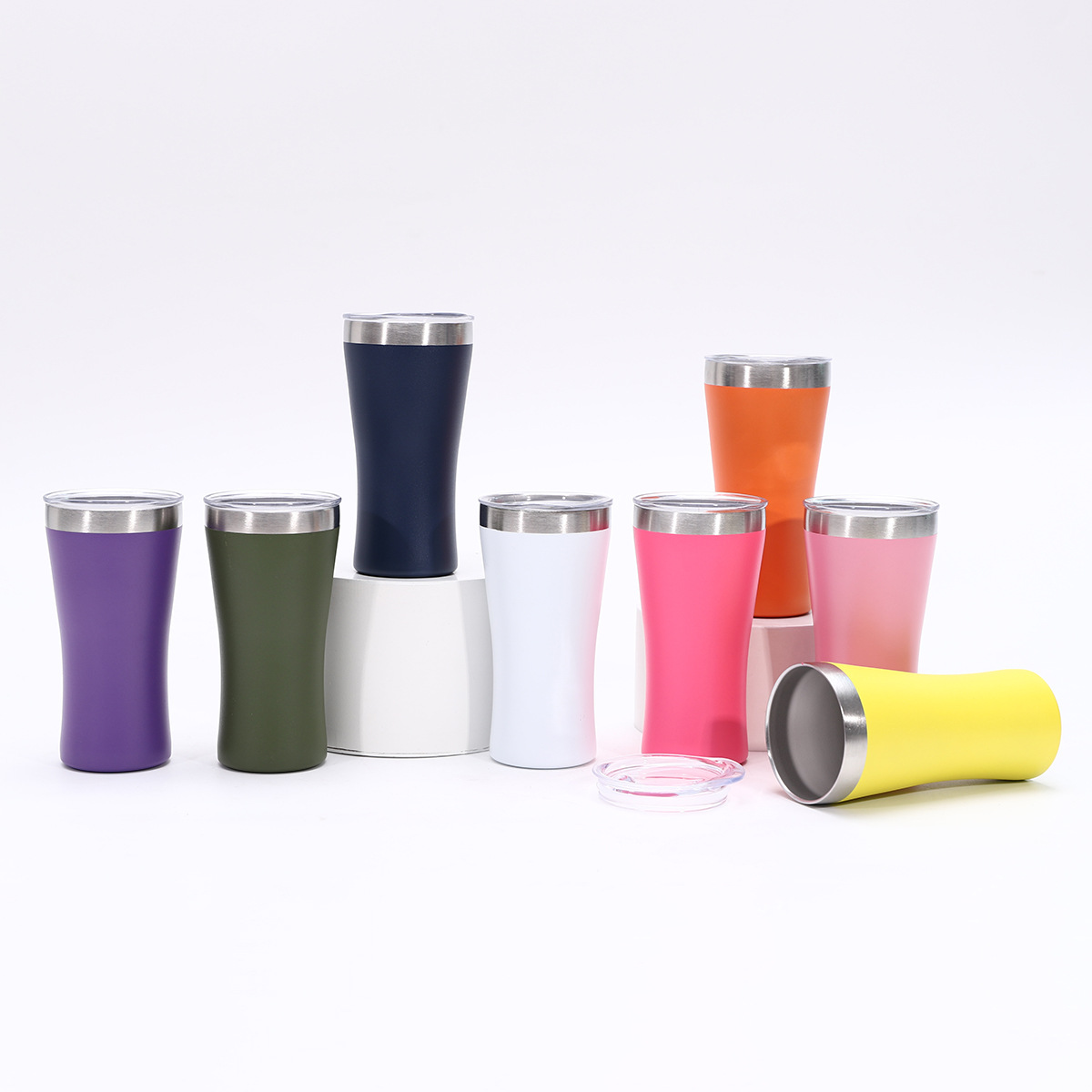 外贸美式6oz腰型啤酒杯便携户外迷你双层汽车杯304不锈钢保温水杯产品图