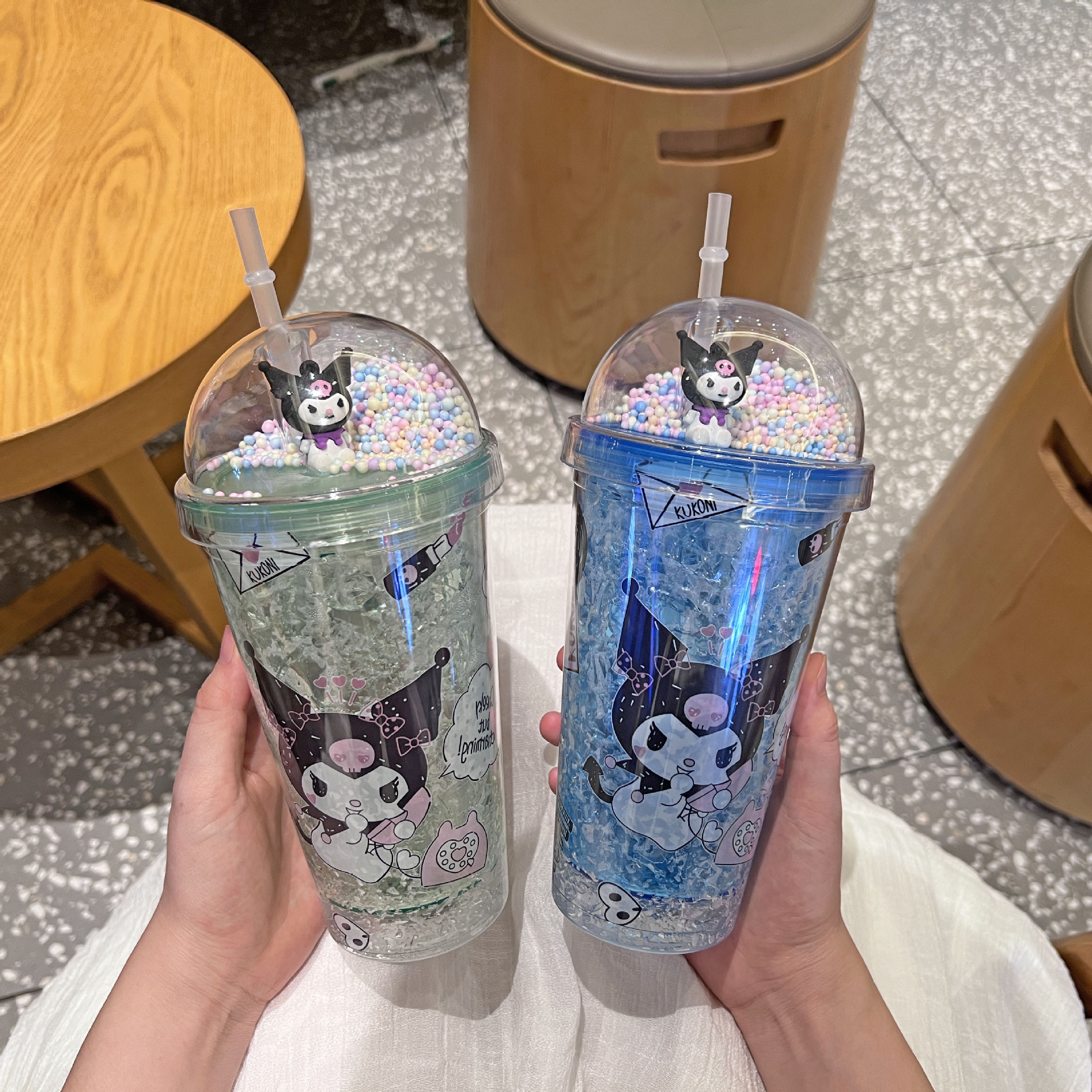 跨境新款高颜值夏季 网红库洛米卡通塑料水杯吸管水杯双层碎冰杯详情6