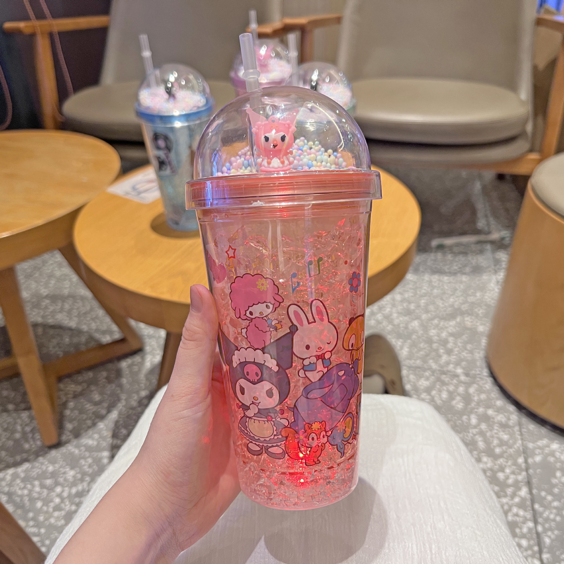 跨境新款高颜值夏季 网红库洛米卡通塑料水杯吸管水杯双层碎冰杯详情11