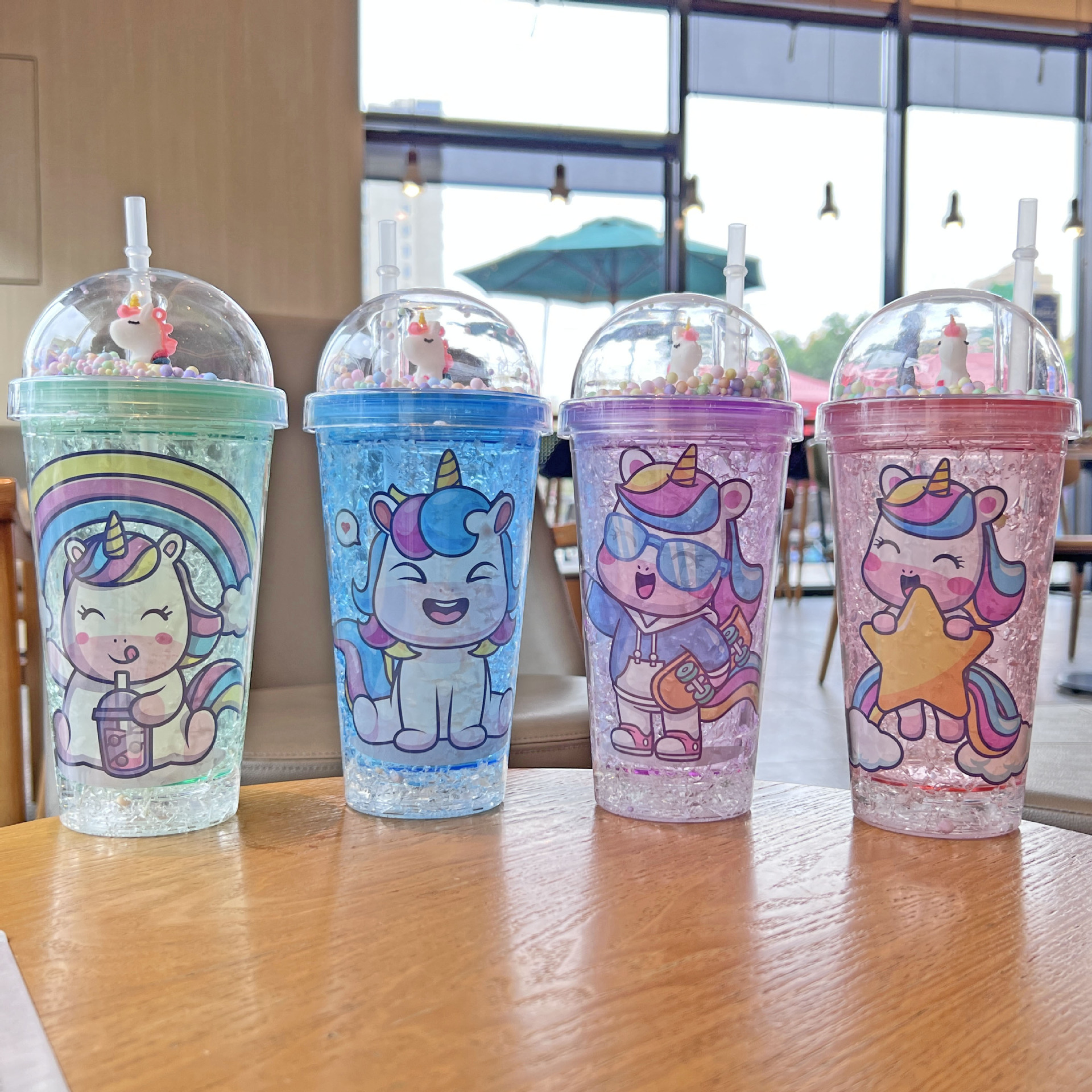 跨境新款高颜值夏季 网红美人鱼卡通塑料水杯吸管水杯双层碎冰杯详情1