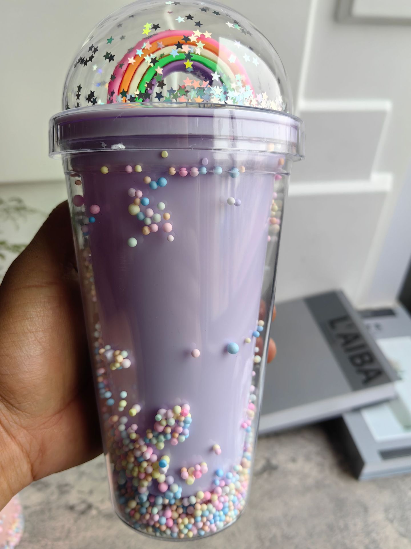 跨境新款高颜值夏季 网红彩虹卡通塑料水杯吸管水杯双层碎冰杯详情6