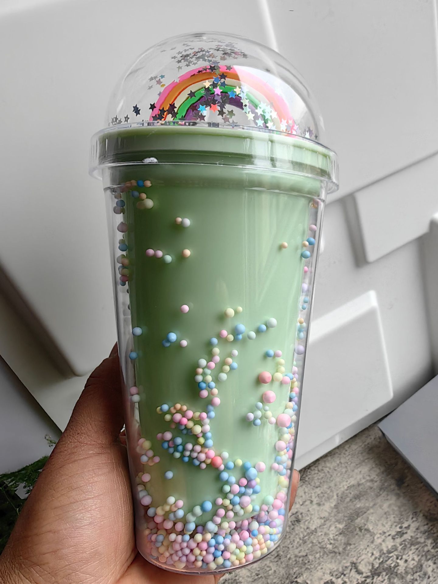 跨境新款高颜值夏季 网红彩虹卡通塑料水杯吸管水杯双层碎冰杯详情8