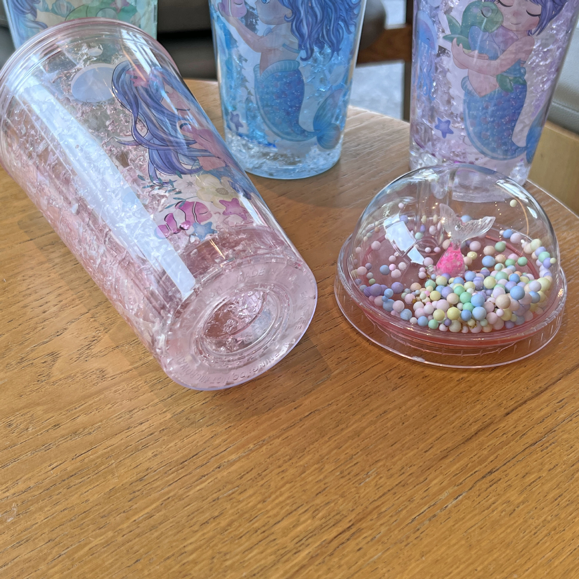 跨境新款高颜值夏季 网红美人鱼卡通塑料水杯吸管水杯双层碎冰杯细节图