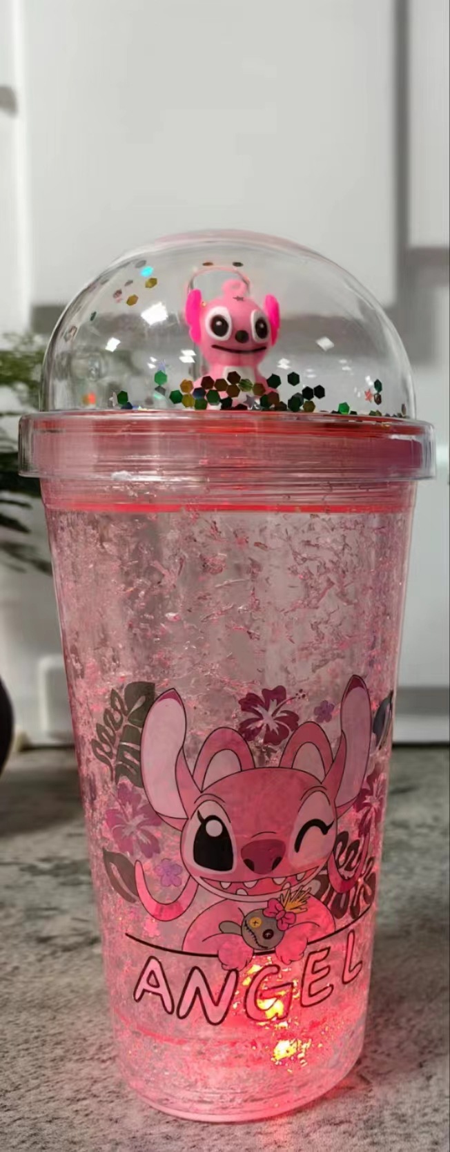 跨境新款高颜值夏季 网红史迪仔卡通塑料水杯吸管水杯双层碎冰杯详情24