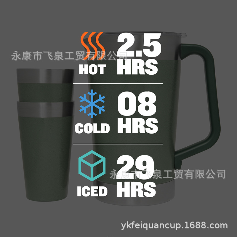 S大容量64oz水壶 304不锈钢双层真空啤酒杯 带手柄水壶产品图