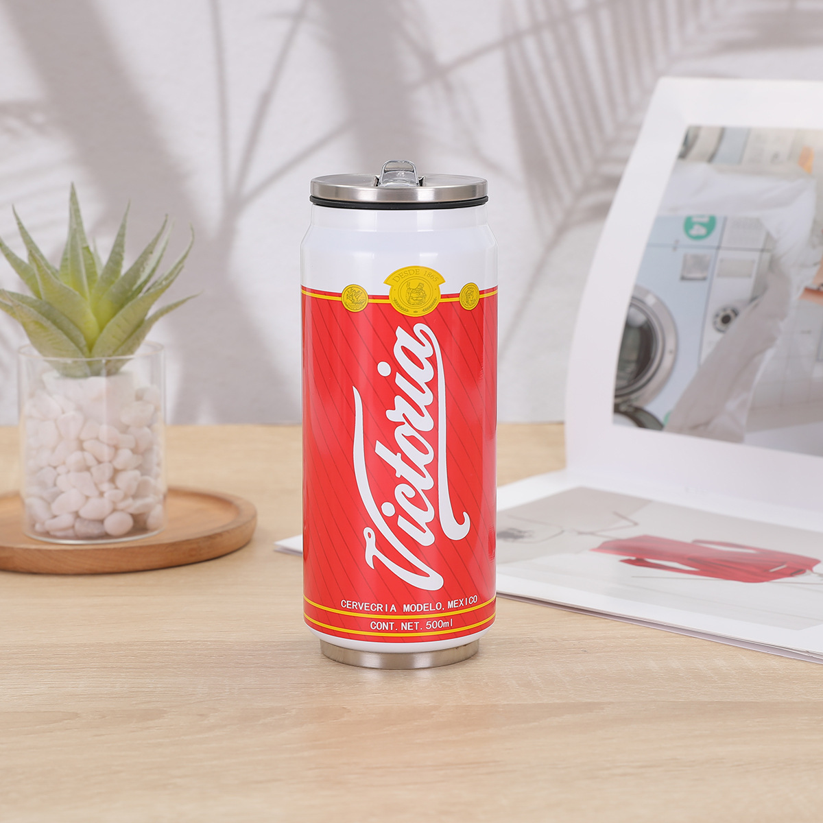 跨境304不锈钢可乐罐保温杯外贸亚马逊墨西哥汽车车载啤酒吸管杯产品图