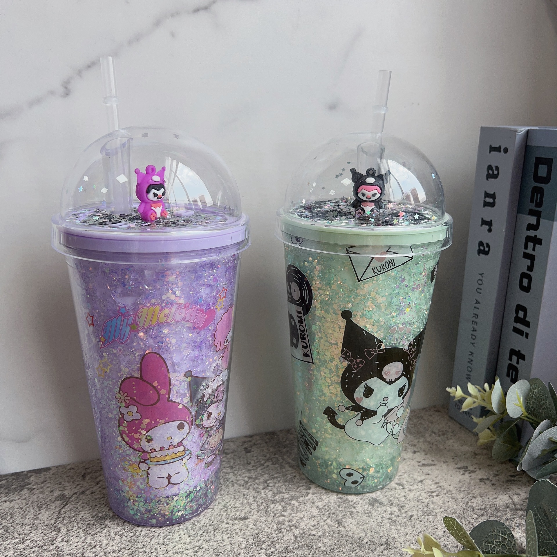 塑料吸管冰杯夜光酷洛米水杯双层杯亮片碎冰杯跨境新款史迪仔网红详情5