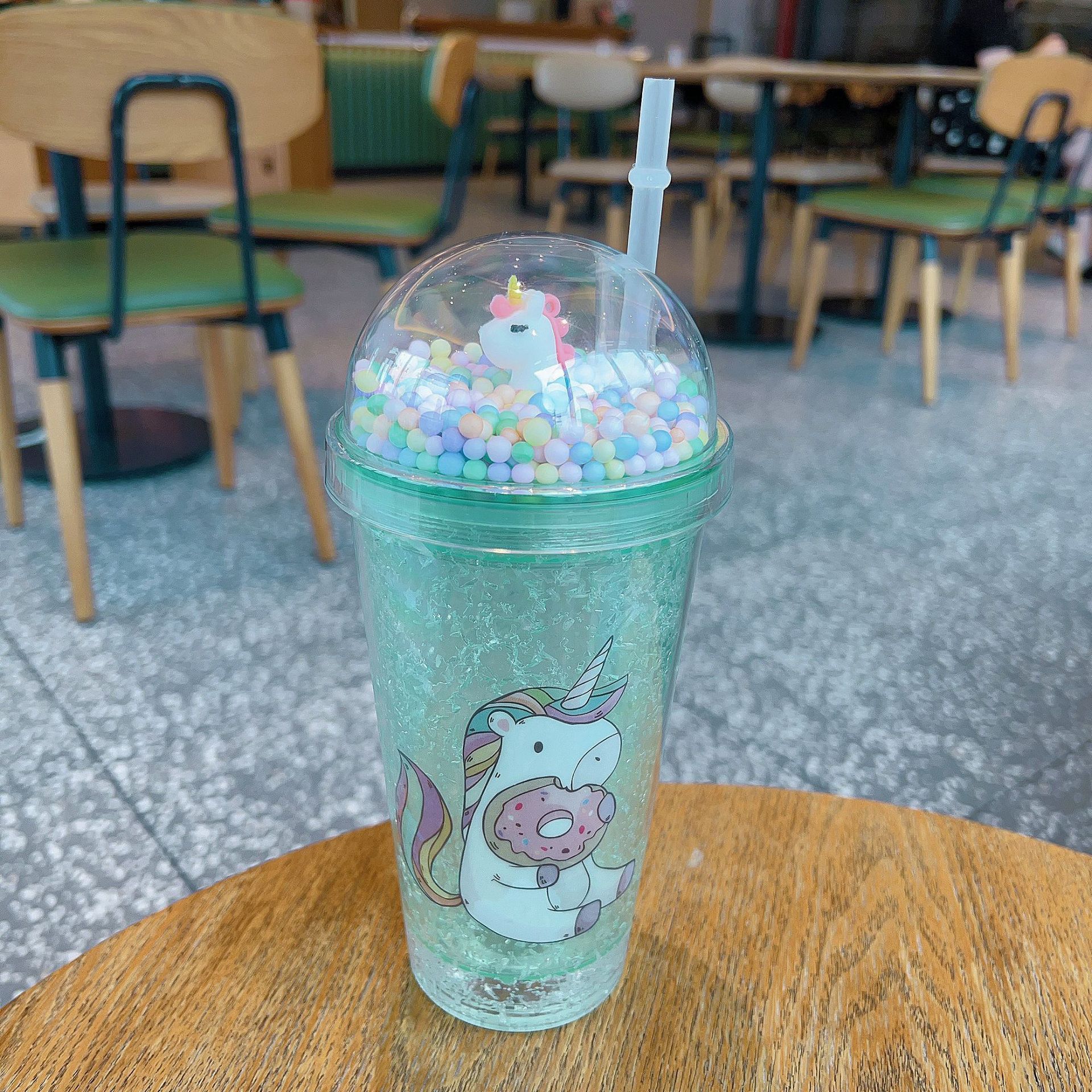 新创意跨境高颜值夏日网红独角兽卡通水杯塑料吸管水杯双层碎冰杯详情17