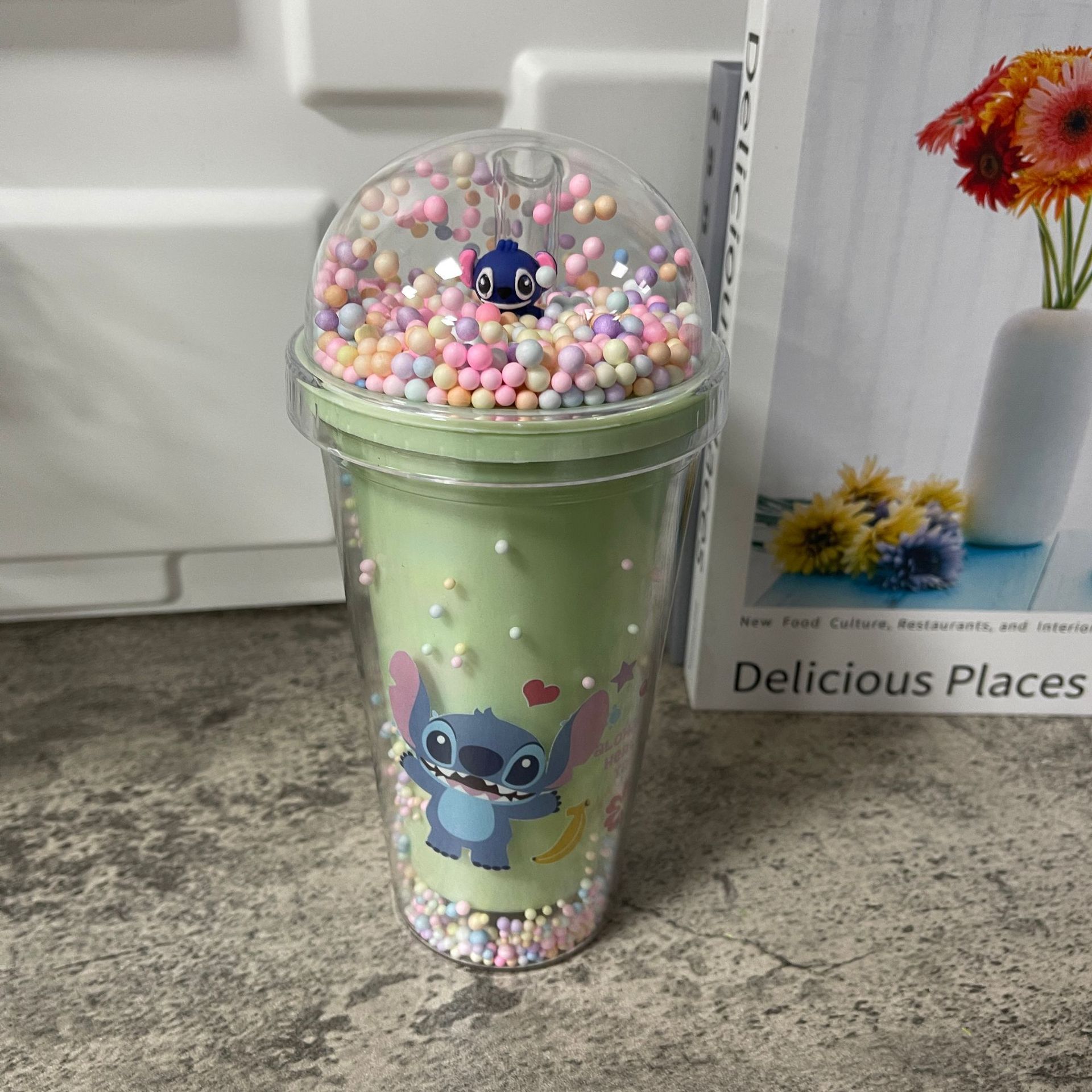 跨境新款高颜值夏季 网红史迪仔卡通塑料水杯吸管水杯双层碎冰杯详情16