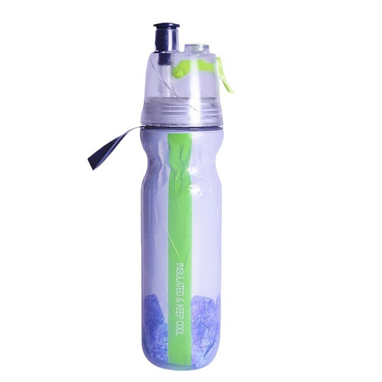 欧美热销现货双层喷雾水杯保冷户外运动水壶创意塑料水壶便携水白底实物图