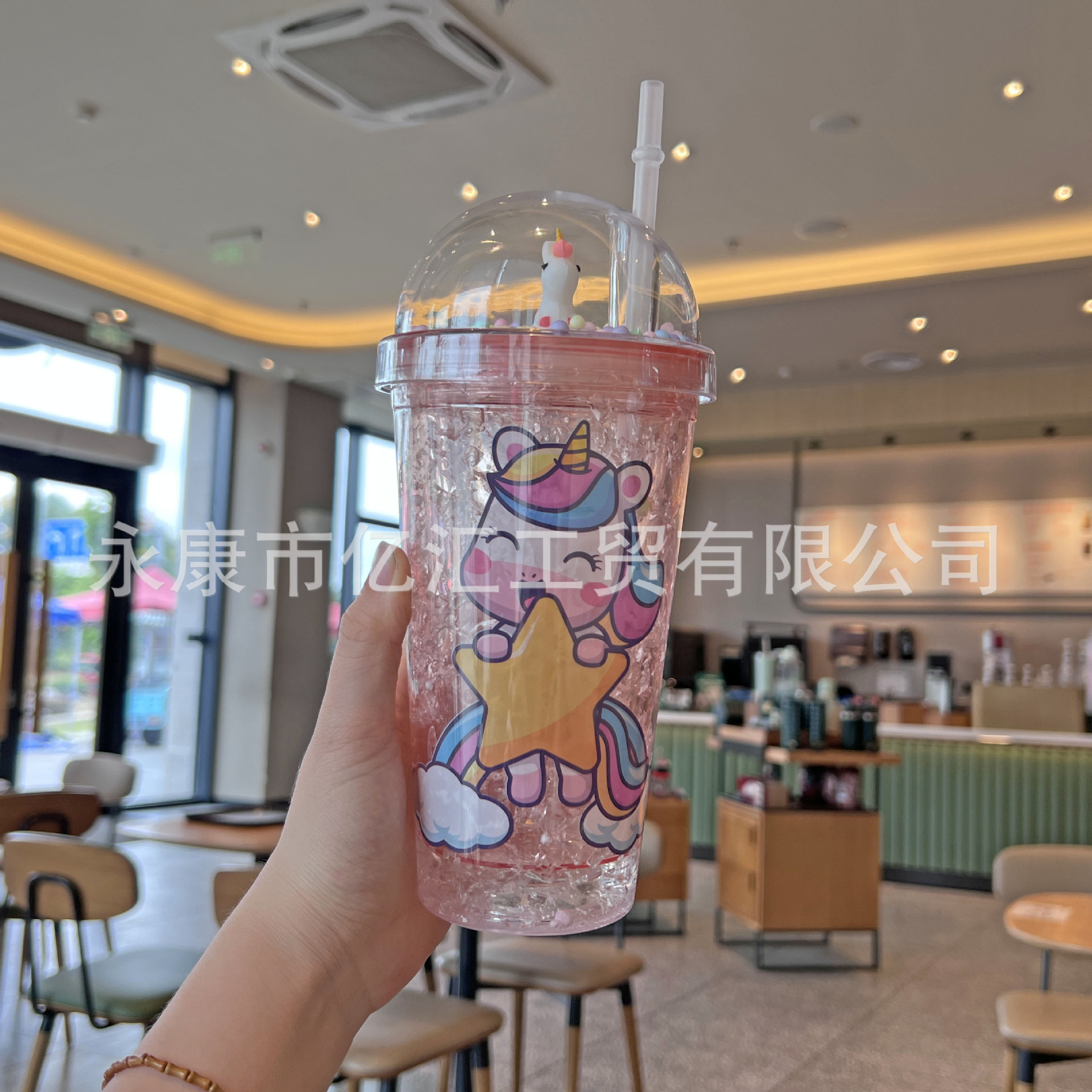 跨境新款高颜值夏季 网红美人鱼卡通塑料水杯吸管水杯双层碎冰杯详情8