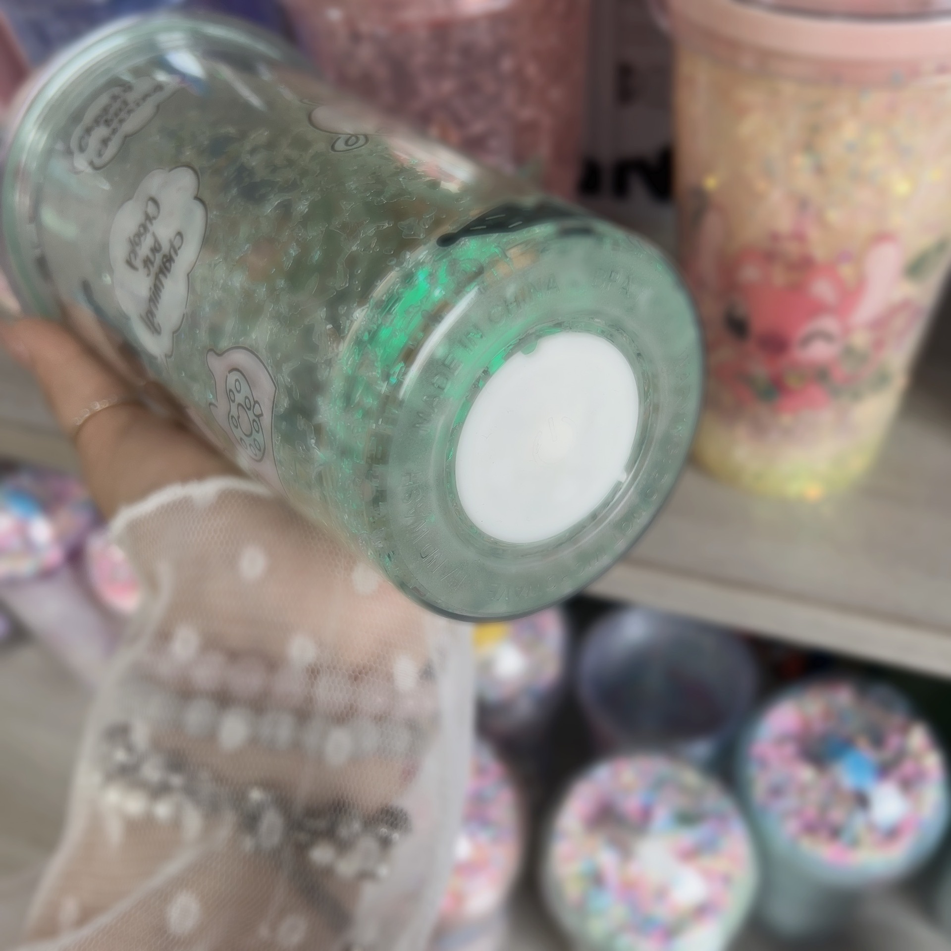塑料吸管冰杯夜光酷洛米水杯双层杯亮片碎冰杯跨境新款史迪仔网红详情8