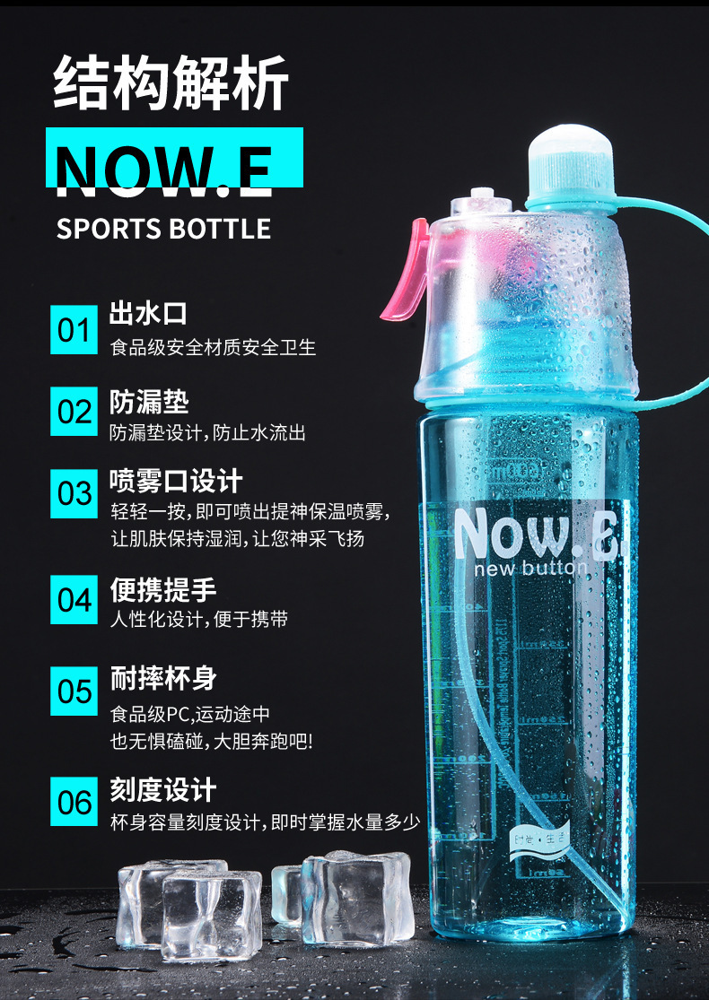 创意塑料杯户外运动喷雾杯儿童水杯健身大容量学生礼品杯子批发详情3