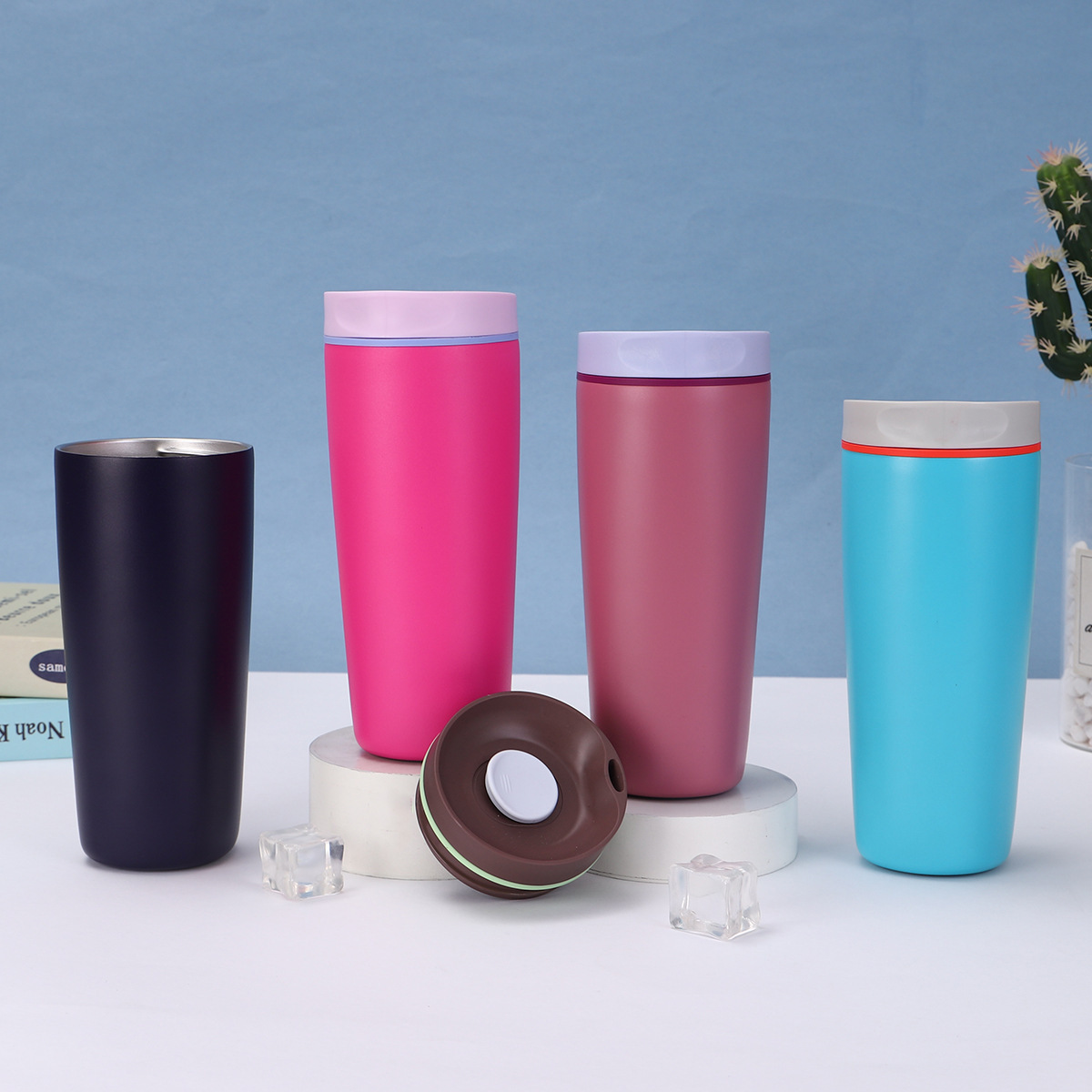 新款带盖304不锈钢咖啡杯户外便携随行杯双层真空保温杯可定LOGO