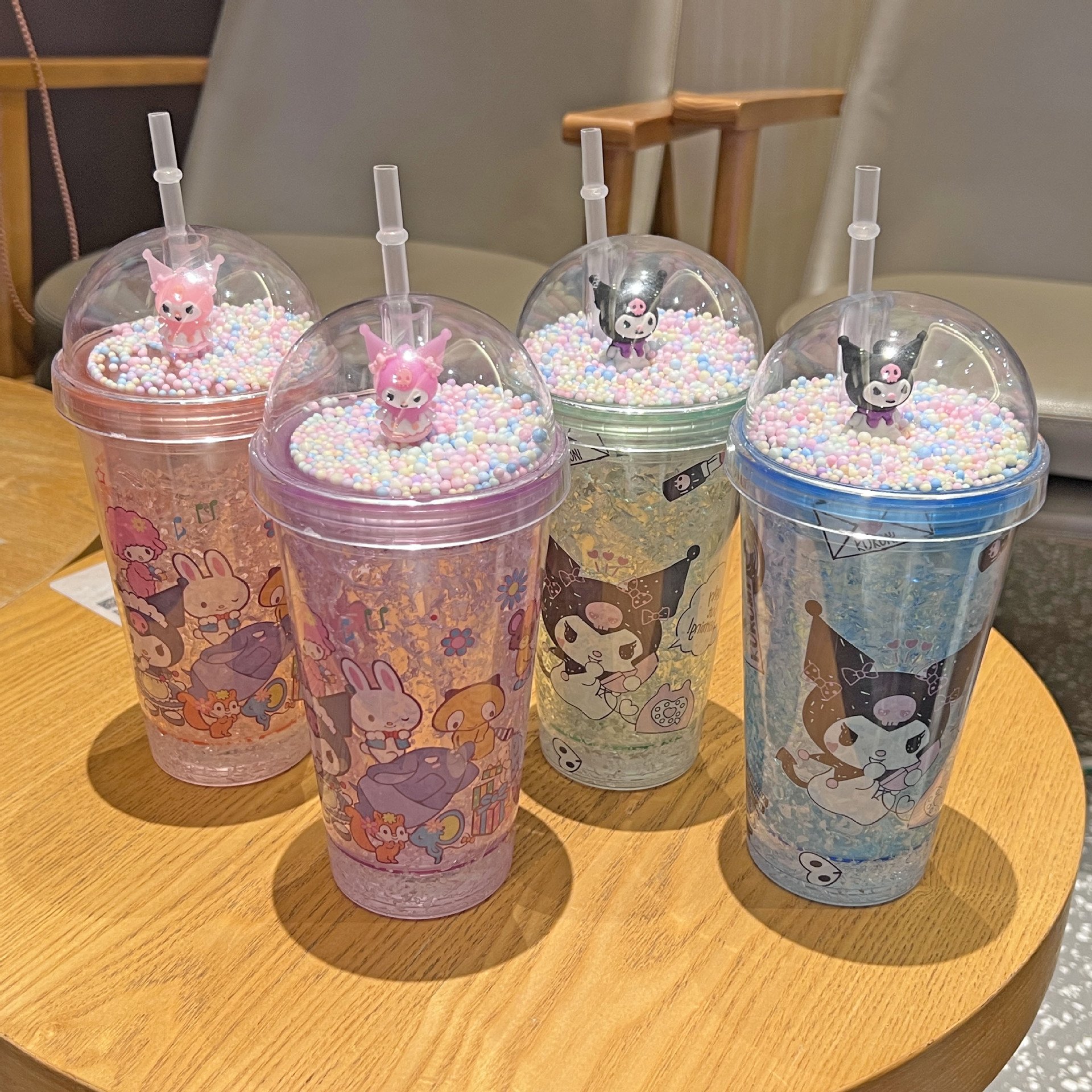 跨境新款高颜值夏季 网红库洛米卡通塑料水杯吸管水杯双层碎冰杯详情4