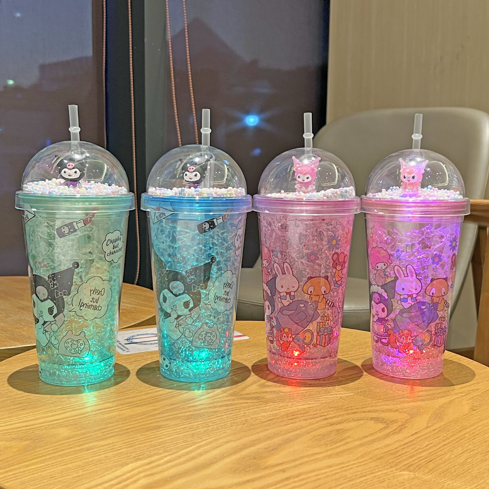 跨境新款高颜值夏季 网红库洛米卡通塑料水杯吸管水杯双层碎冰杯详情1