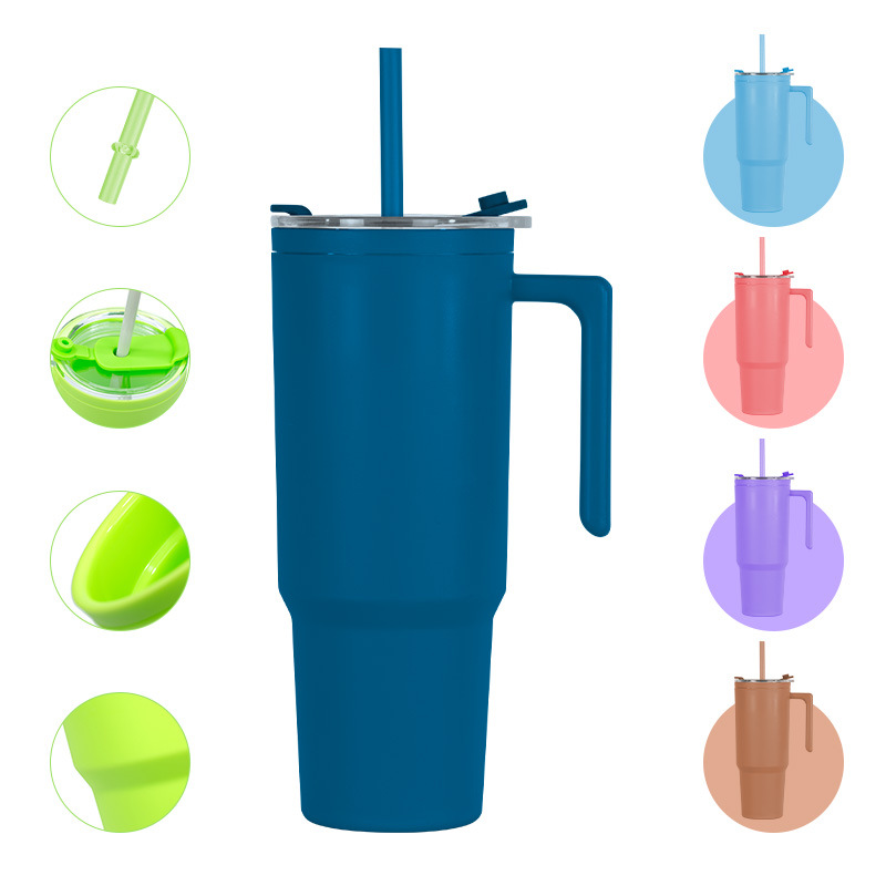 2025新款跨境40oz双层塑料杯户外大容量冰霸杯车载便携手柄汽车杯