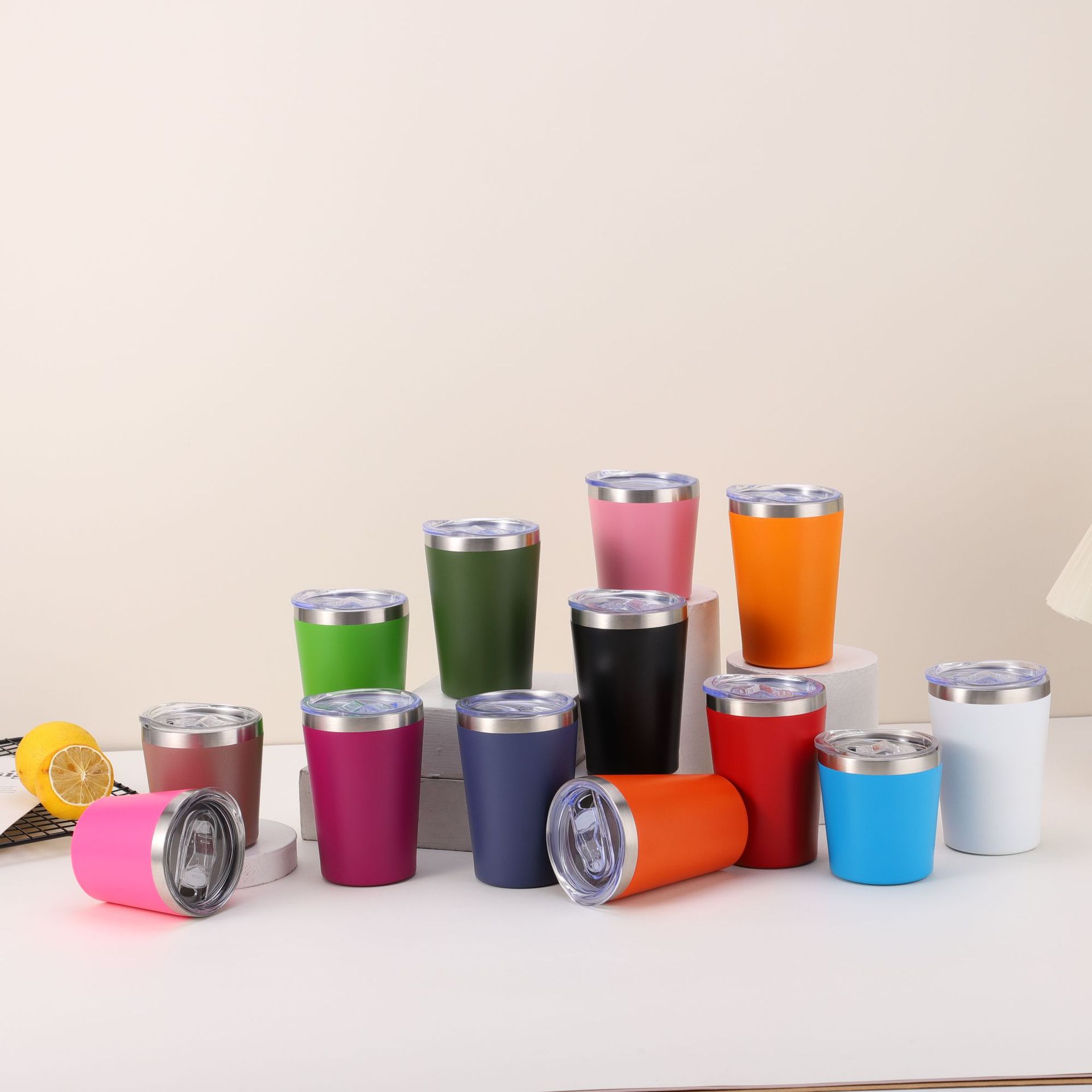 时尚不锈钢8oz12oz牛奶杯便携随行迷你咖啡杯简约喷塑保温随行杯