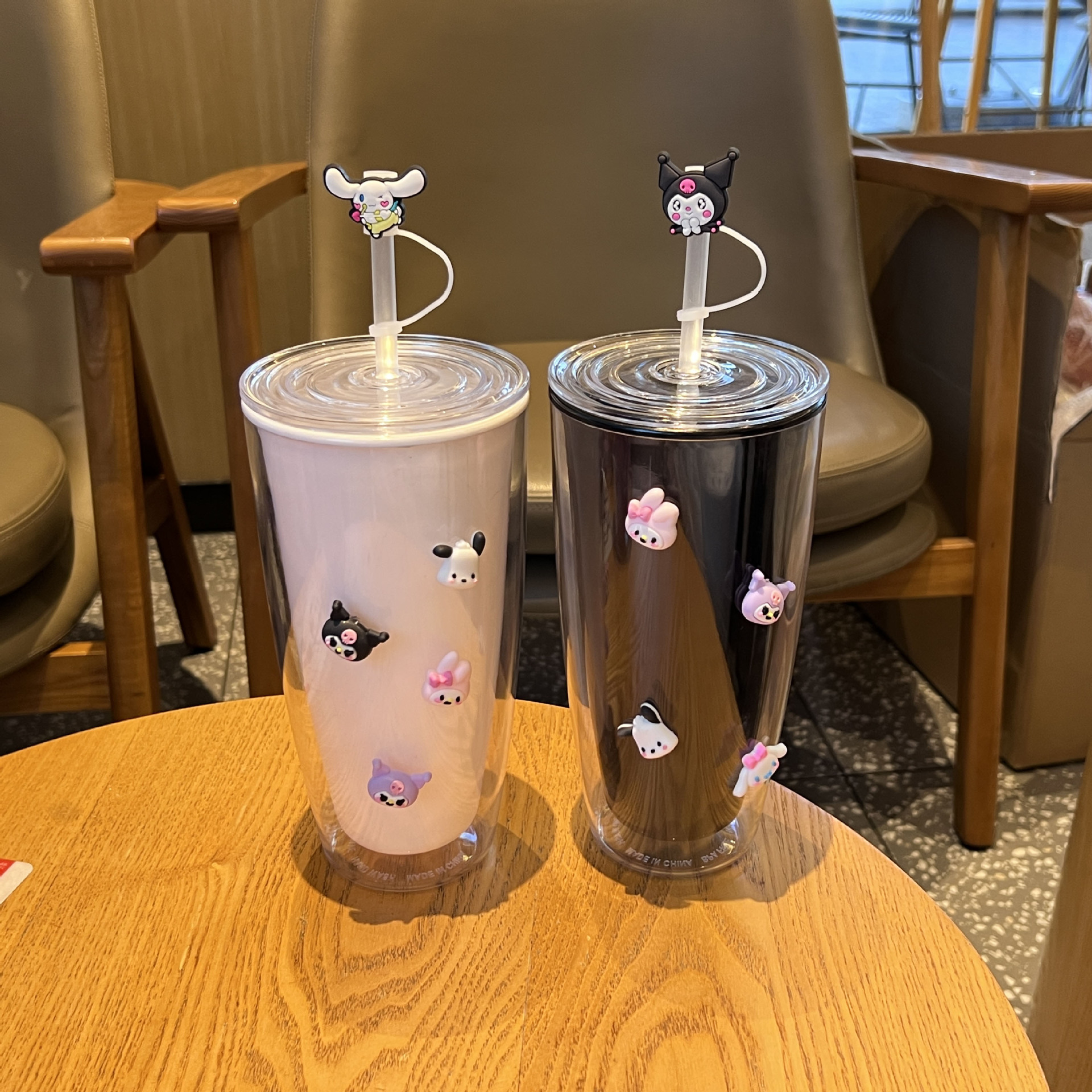 跨境新款网红高颜值情侣吸管杯卡通可爱三丽鸥水杯双层塑料杯批发详情7