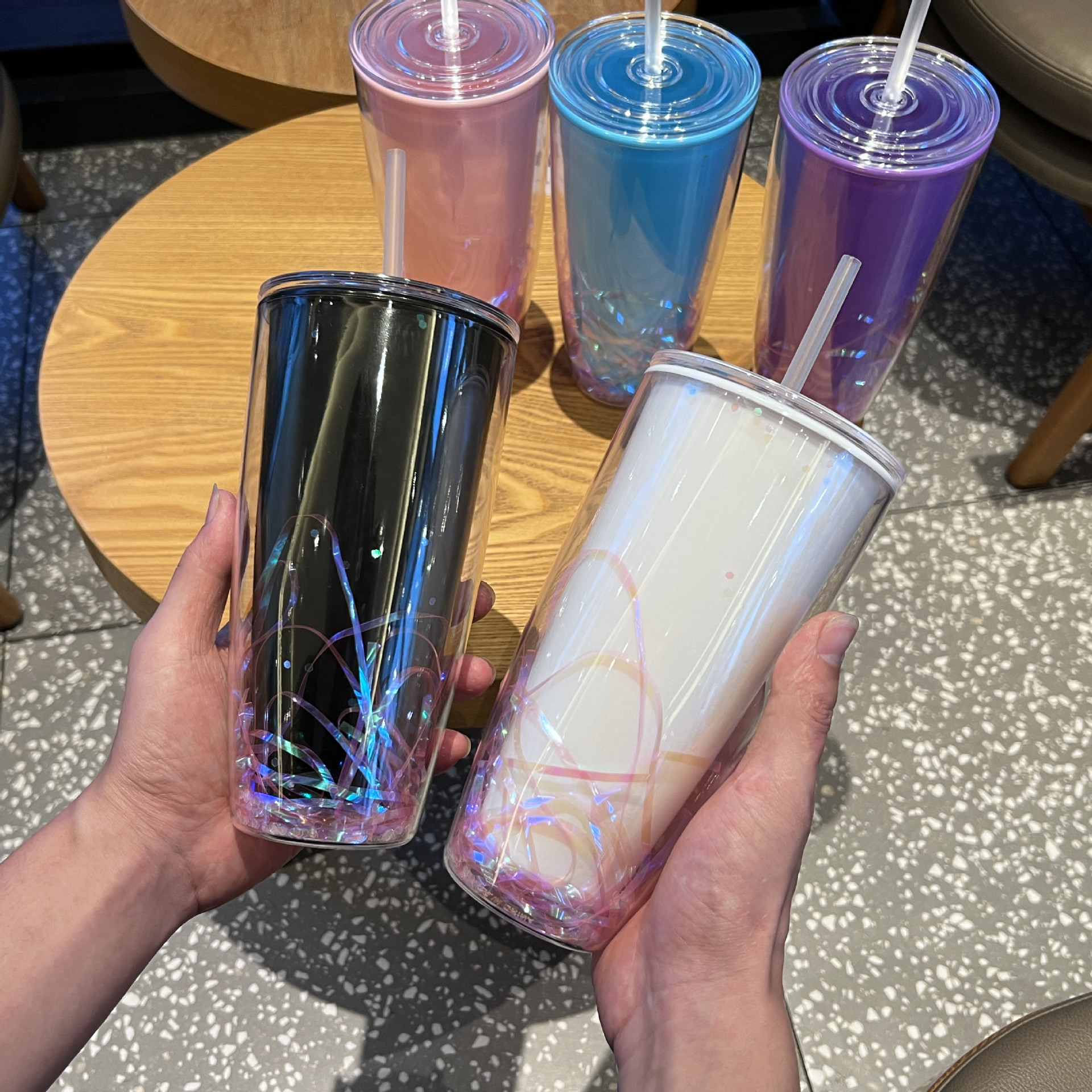 跨境新款高颜值情侣吸管杯双层大容量网红塑料水杯批发车载汽车杯详情4