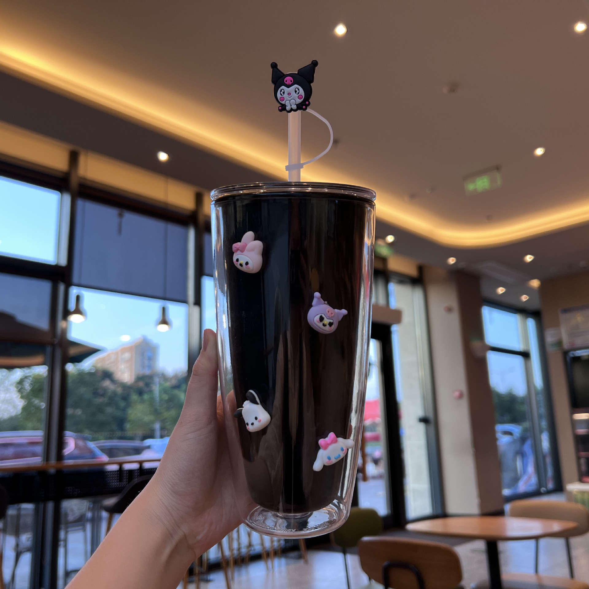 跨境新款网红高颜值情侣吸管杯卡通可爱三丽鸥水杯双层塑料杯批发详情17