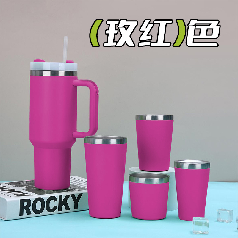 跨境新款40oz汽车杯五件套不锈钢保温保冷杯车载便携吸管冰霸杯白底实物图