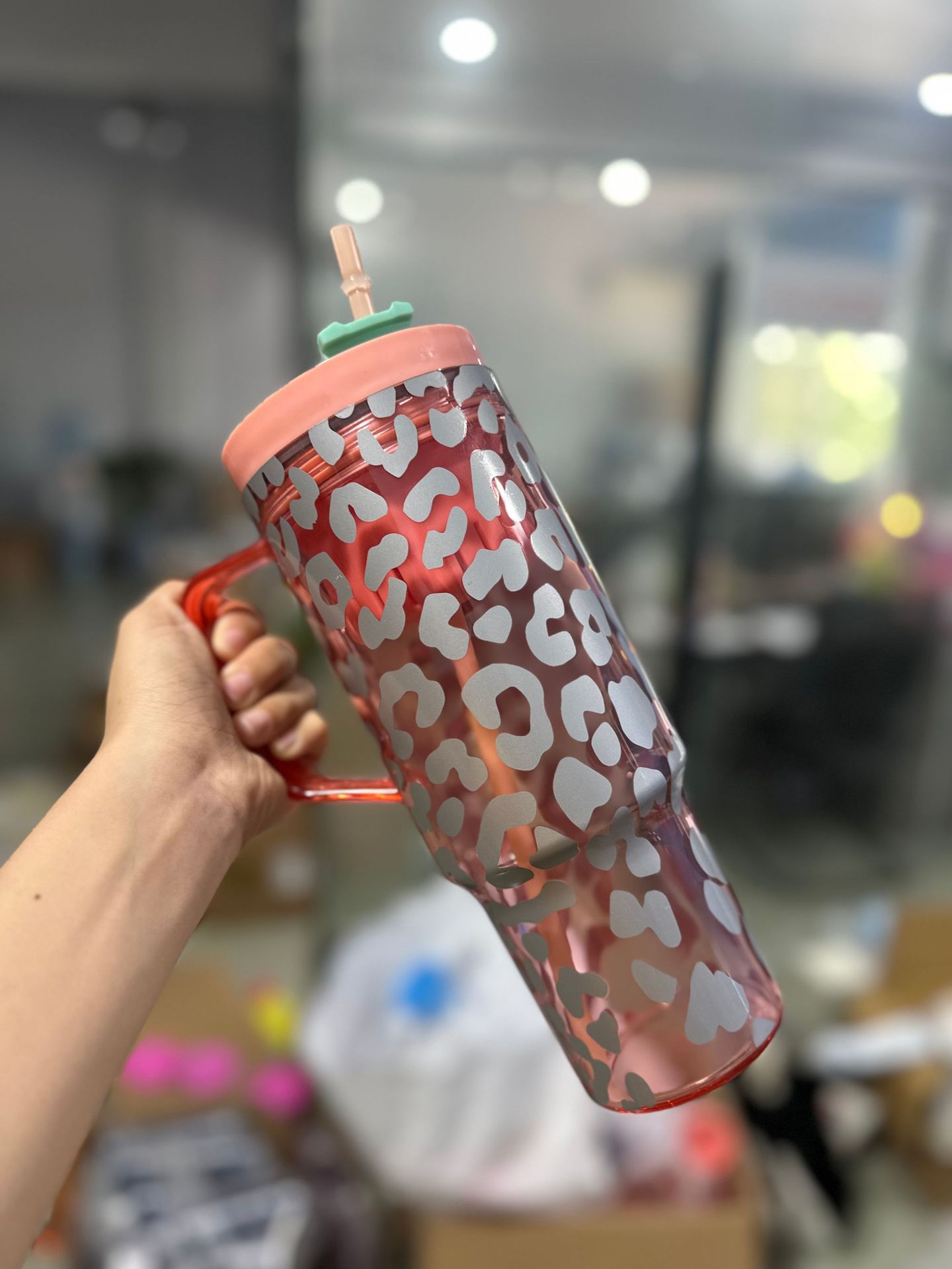 亚克力塑料杯带吸管40OZ可印刷logo水杯榴莲杯巨无霸冰霸杯详情6