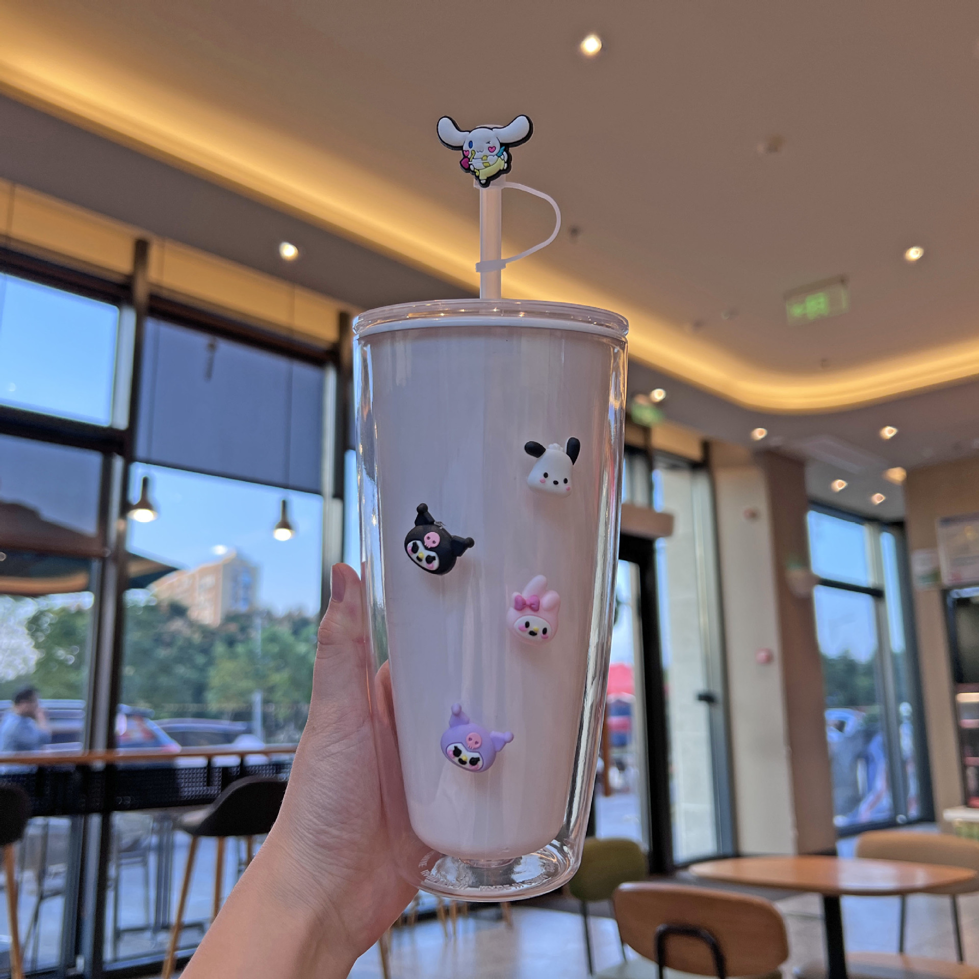 跨境新款网红高颜值情侣吸管杯卡通可爱三丽鸥水杯双层塑料杯批发详情14
