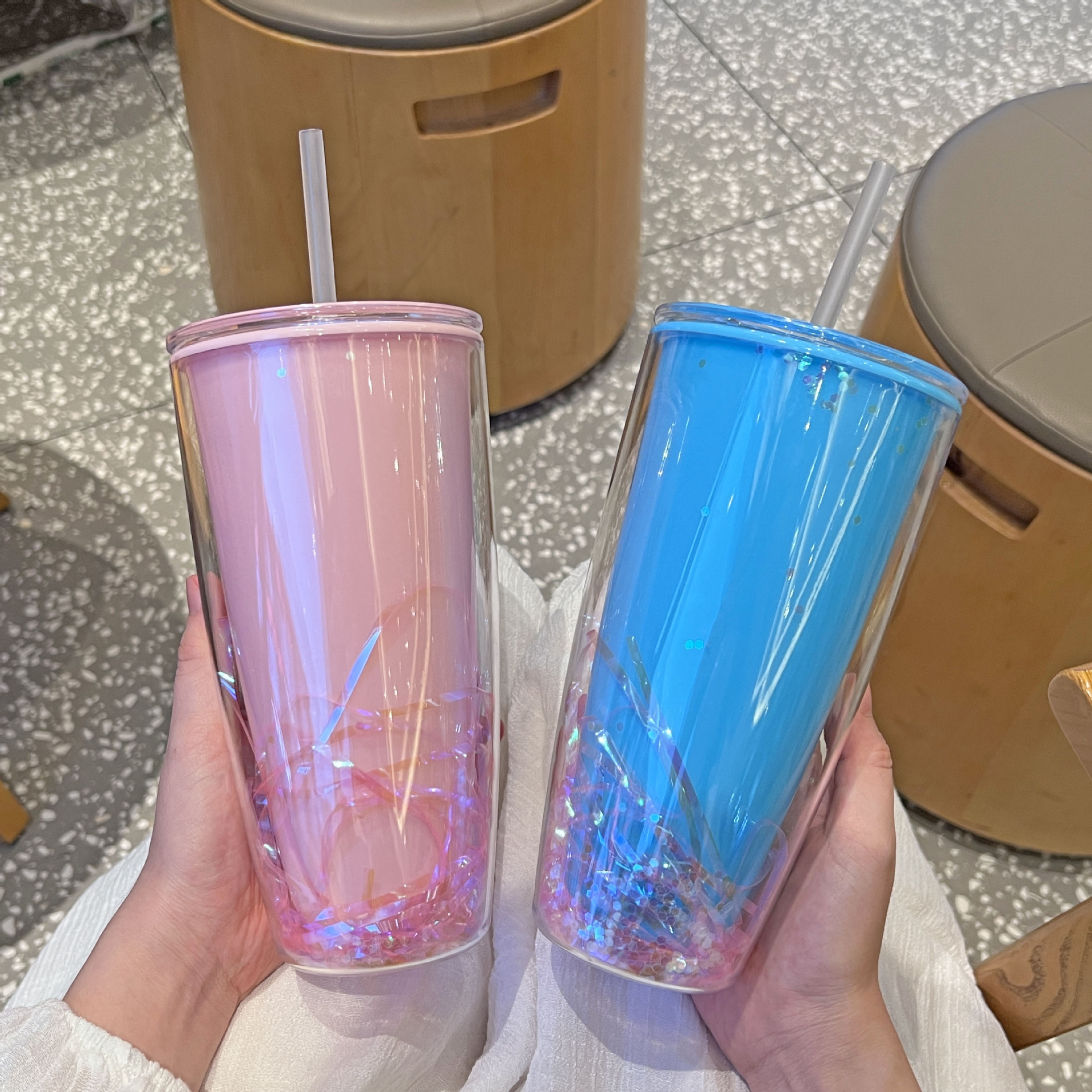 跨境新款高颜值情侣吸管杯双层大容量网红塑料水杯批发车载汽车杯详情7