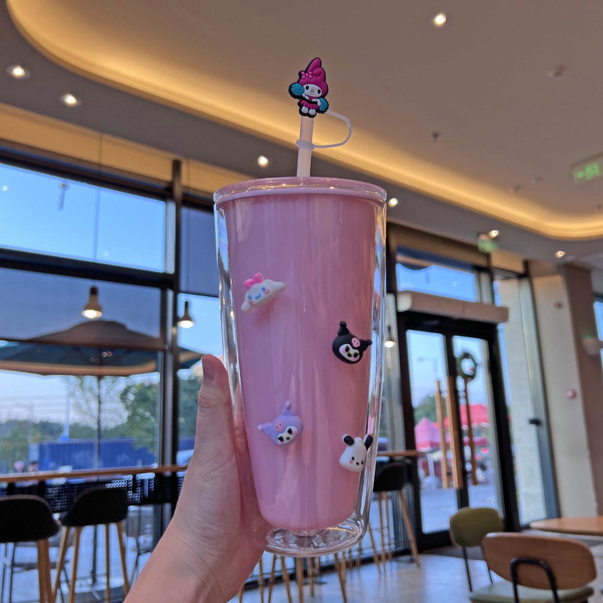 跨境新款网红高颜值情侣吸管杯卡通可爱三丽鸥水杯双层塑料杯批发详情13