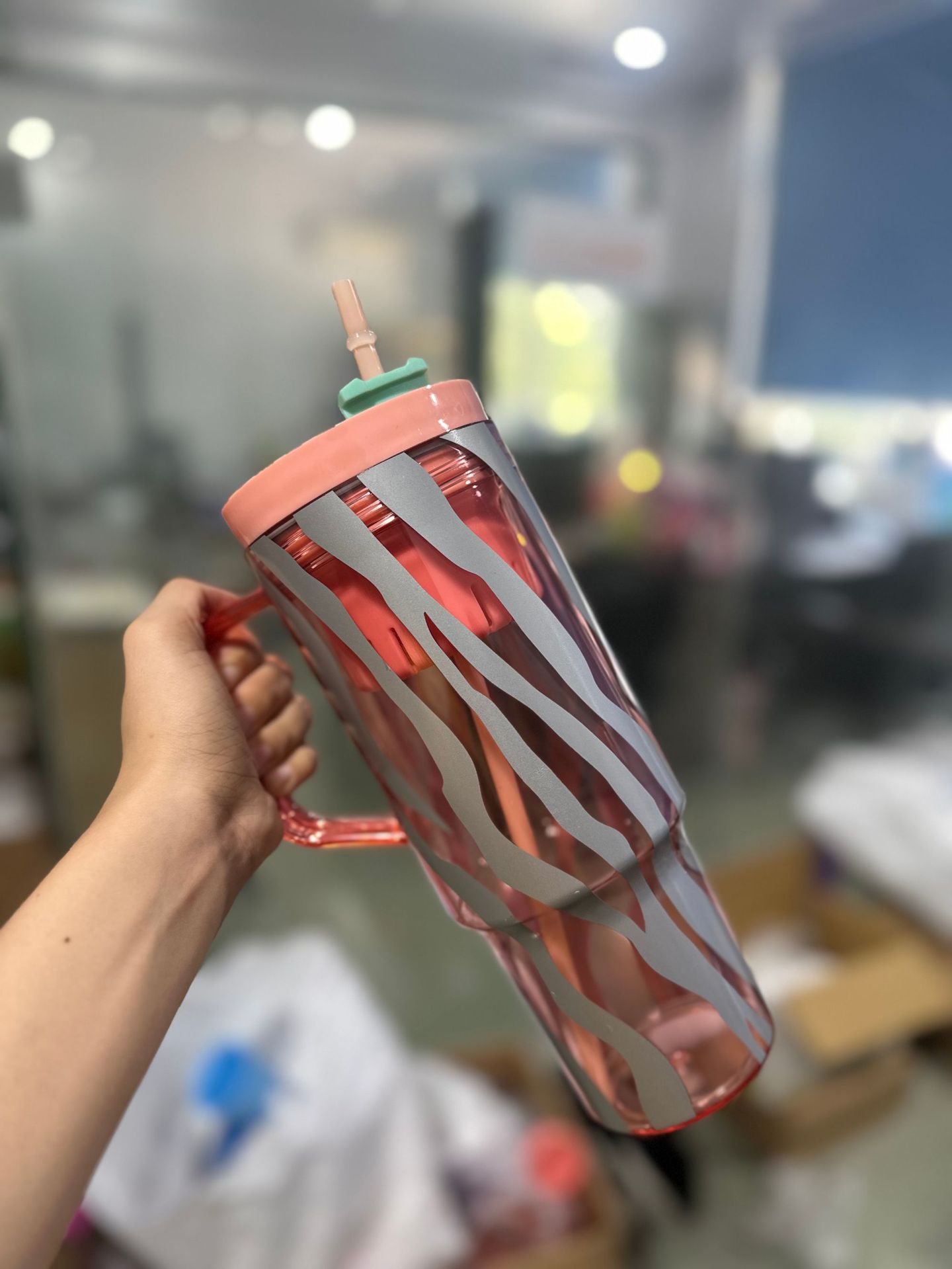 亚克力塑料杯带吸管40OZ可印刷logo水杯榴莲杯巨无霸冰霸杯详情3