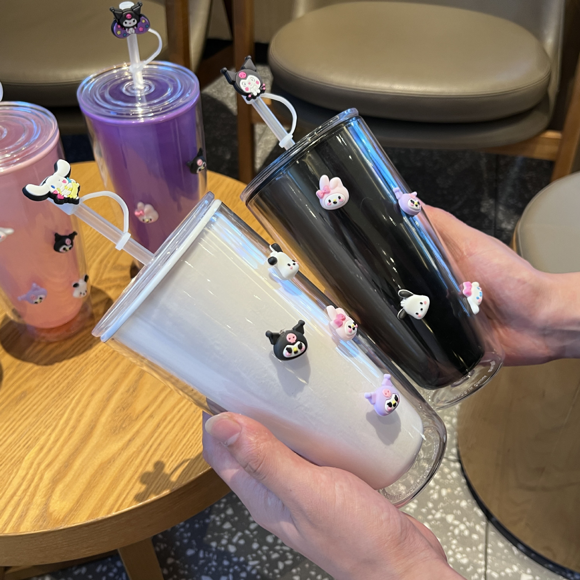 跨境新款网红高颜值情侣吸管杯卡通可爱三丽鸥水杯双层塑料杯批发详情10