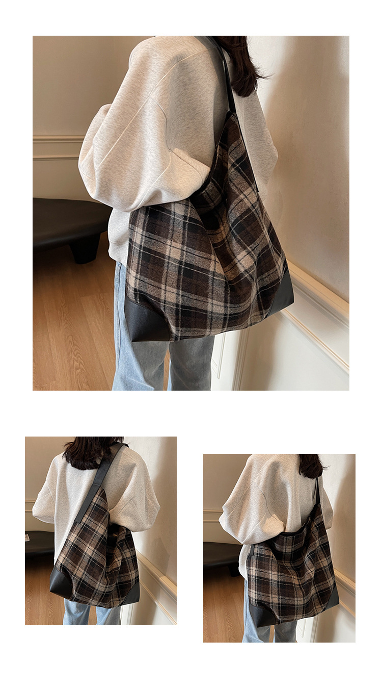 外贸出口跨境毛呢格子大包包女潮韩国托特包学院风休闲大容量包详情10