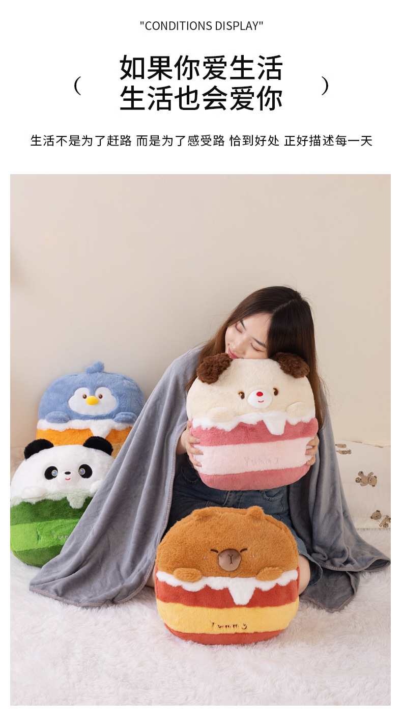 Cartoon ball air conditioner quilt, throw pillow, blanket, two-in-one bedroom sleeping capybara nap pillow, panda pillow pic 7