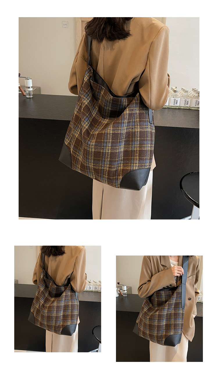 外贸出口跨境毛呢格子大包包女潮韩国托特包学院风休闲大容量包详情9