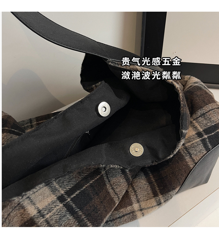 外贸出口跨境毛呢格子大包包女潮韩国托特包学院风休闲大容量包详情2